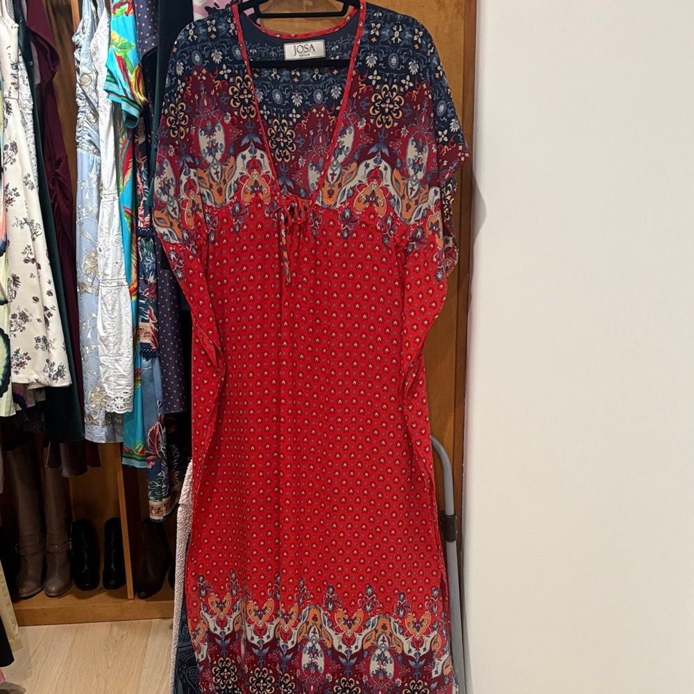 JOSA Red and Blue Patterned beach Dress